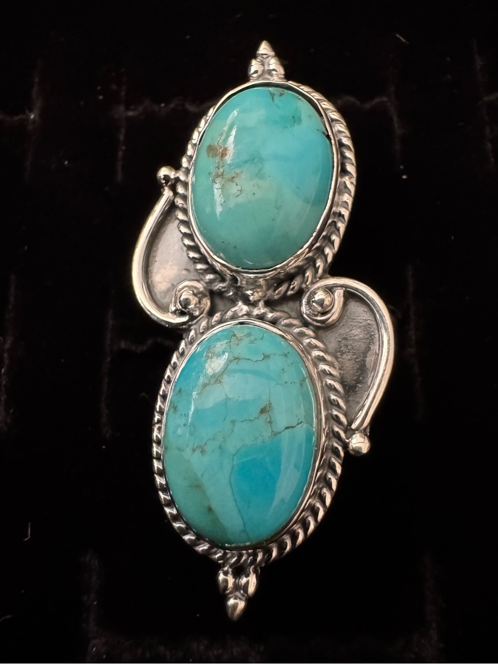 Amazing Genuine Turquoise Double Oval Sterling silver ring - Statement Jewelry‎